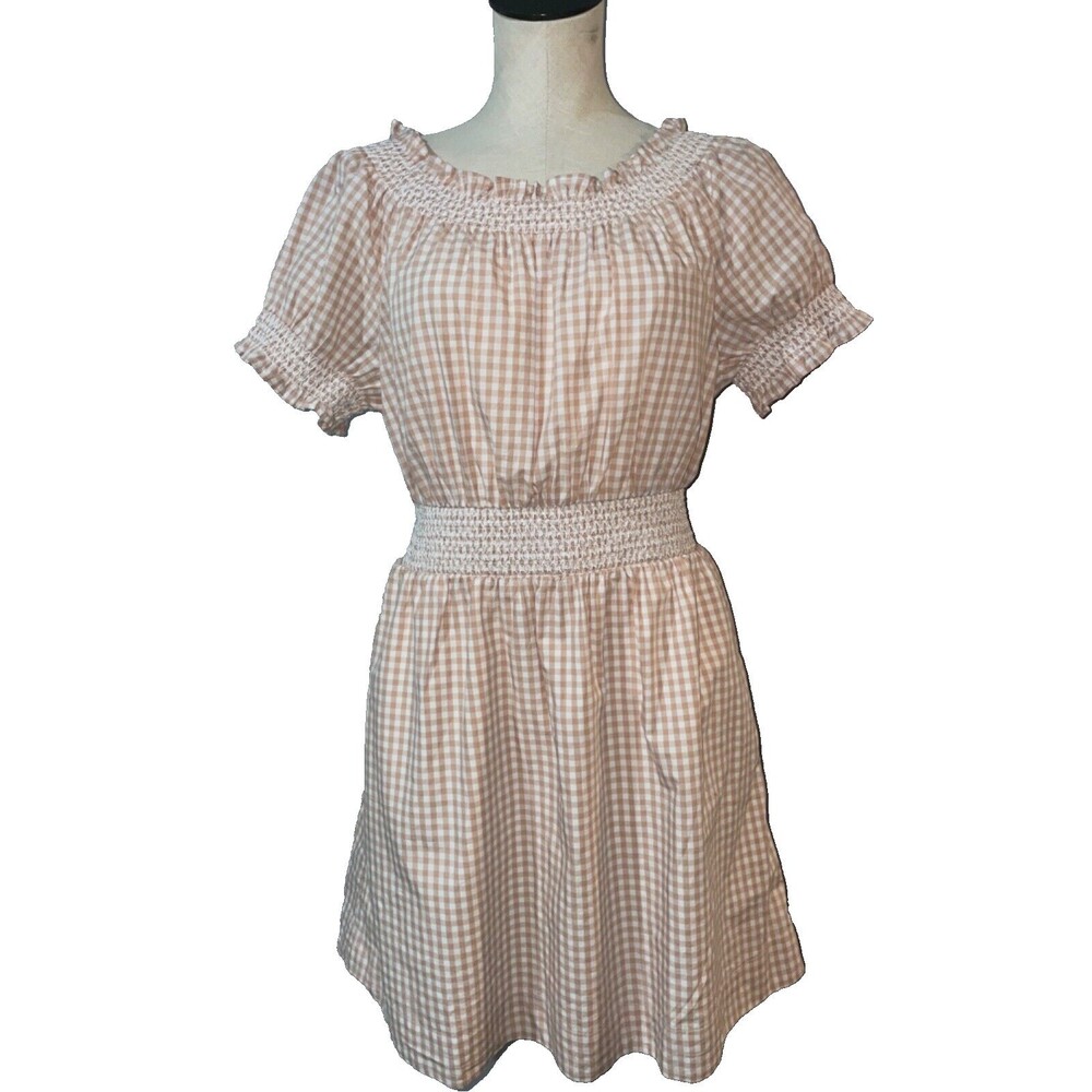 J. Crew smocked waist tan gingham dress